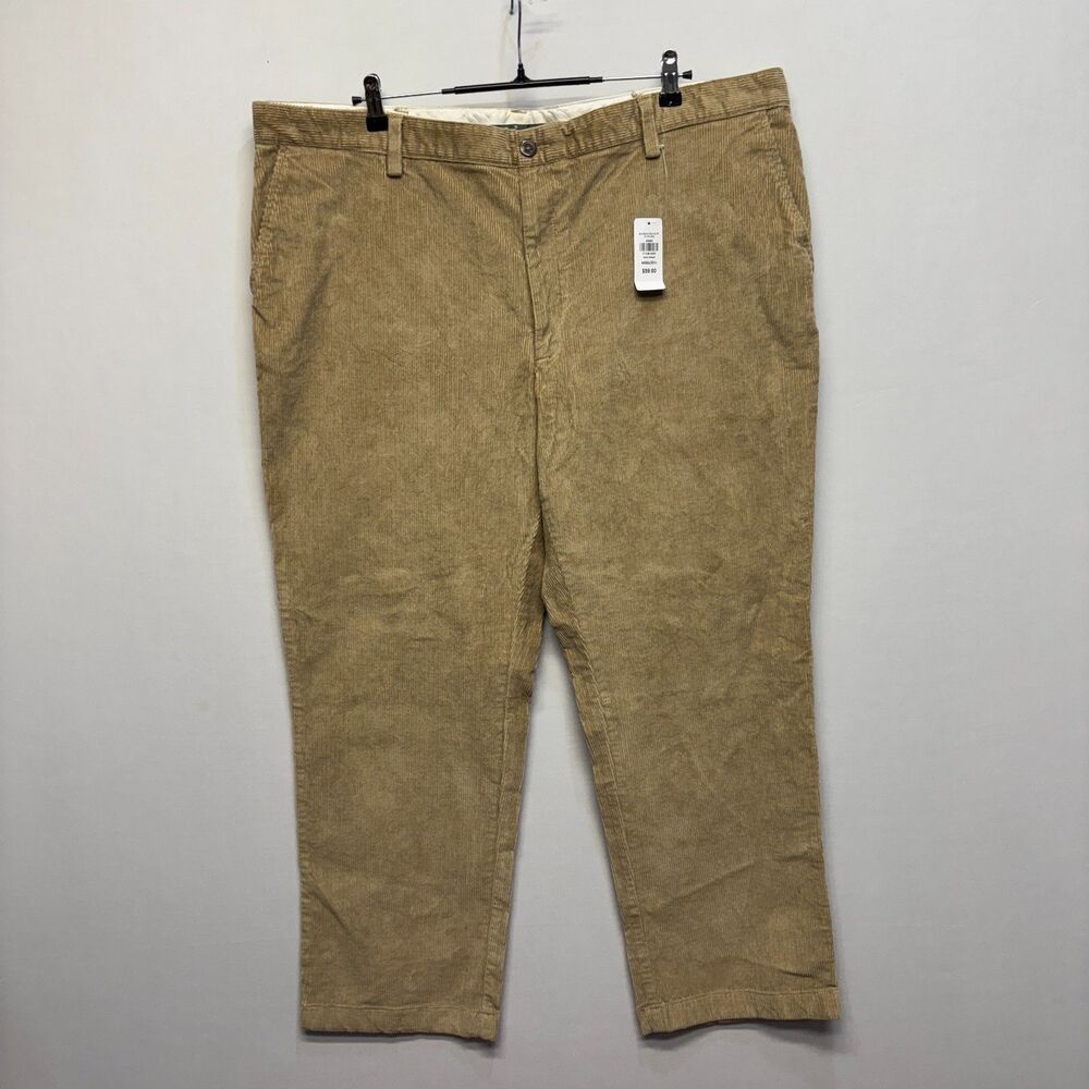 NWT LL Bean Men Classic Fit Corduroy Pants Size 44x30 Beige Flat Front D111 -16